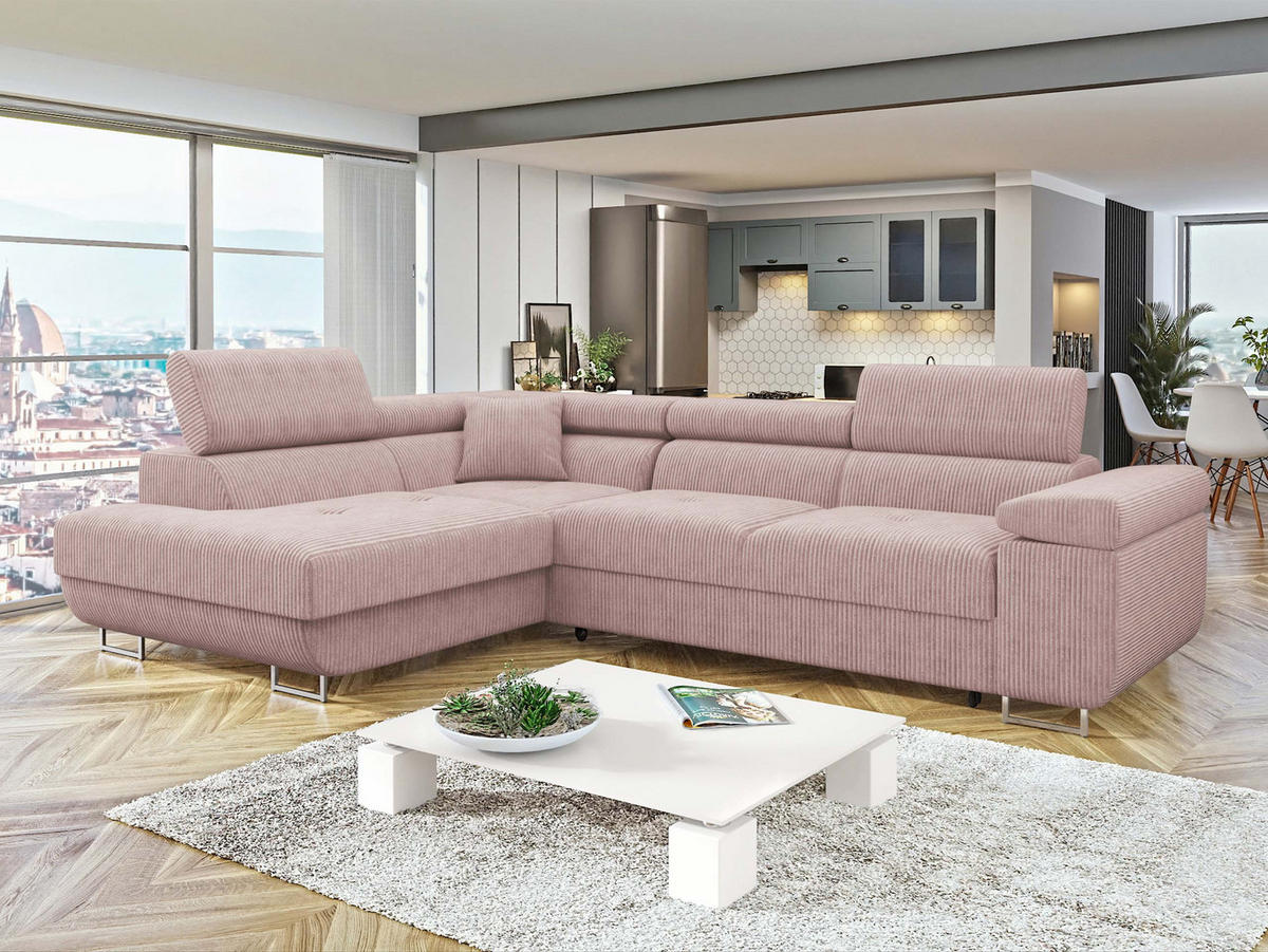 ECKSOFA Torezio Cord, Seite: Links - Rosa, Holz/Textil (274/203cm) - MIRJAN24