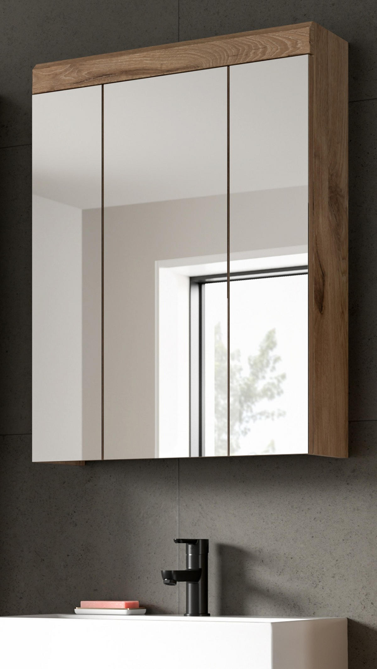 SPIEGELSCHRANK Eiche 60 cm, Badschrank 3-türig - Eichefarben, Glas/Holzwerkstoff (60/79/18cm) - Inn.Furn