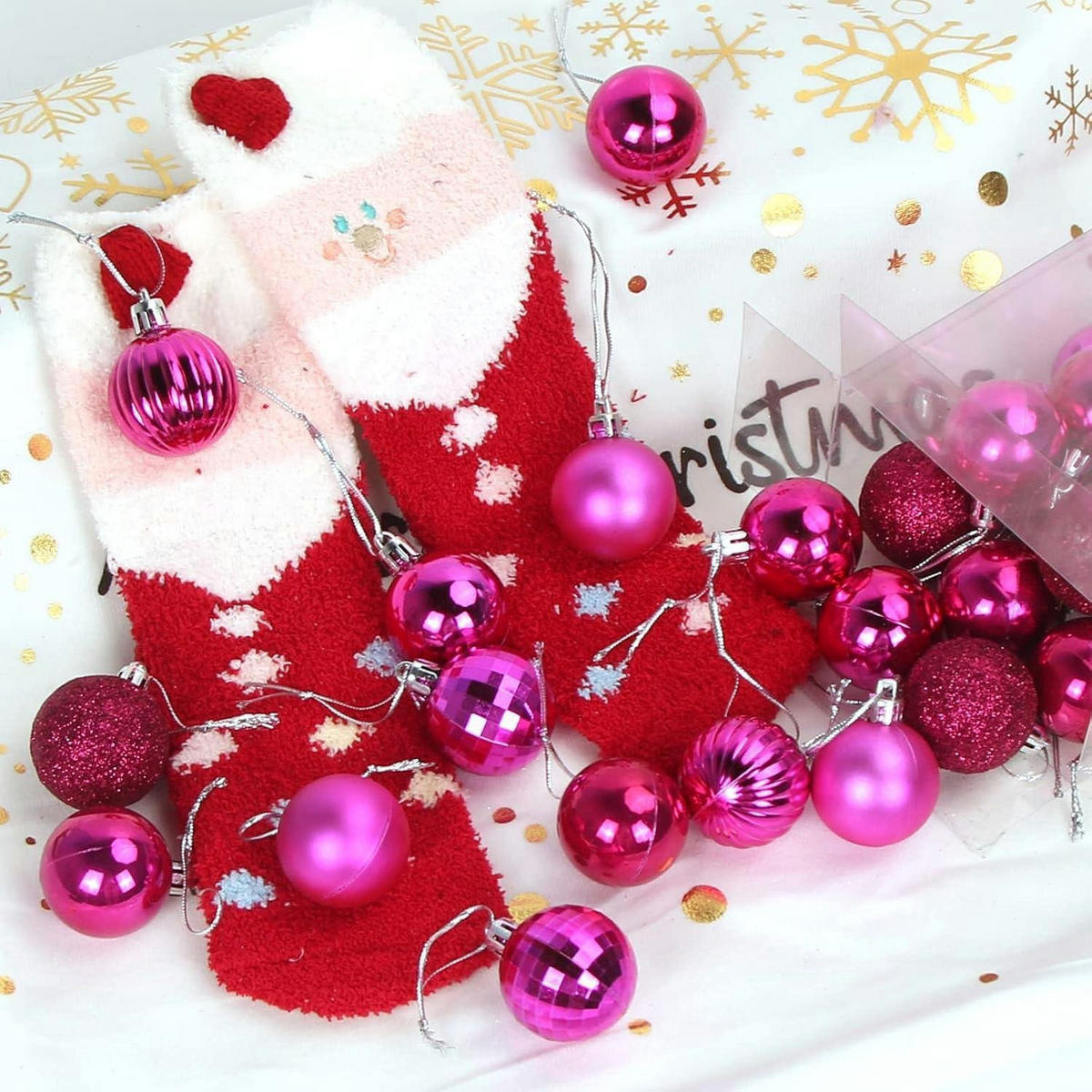 WEIHNACHTSKUGELN 36-teiliges Set Kunststoff 4 cm - Pink, Kunststoff (4/4/4cm)