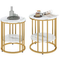 COUCHTISCH rund 2er Set mit Ablage, Weiß - Weiß, Holzwerkstoff (45/45/55cm) - HOMCOM
