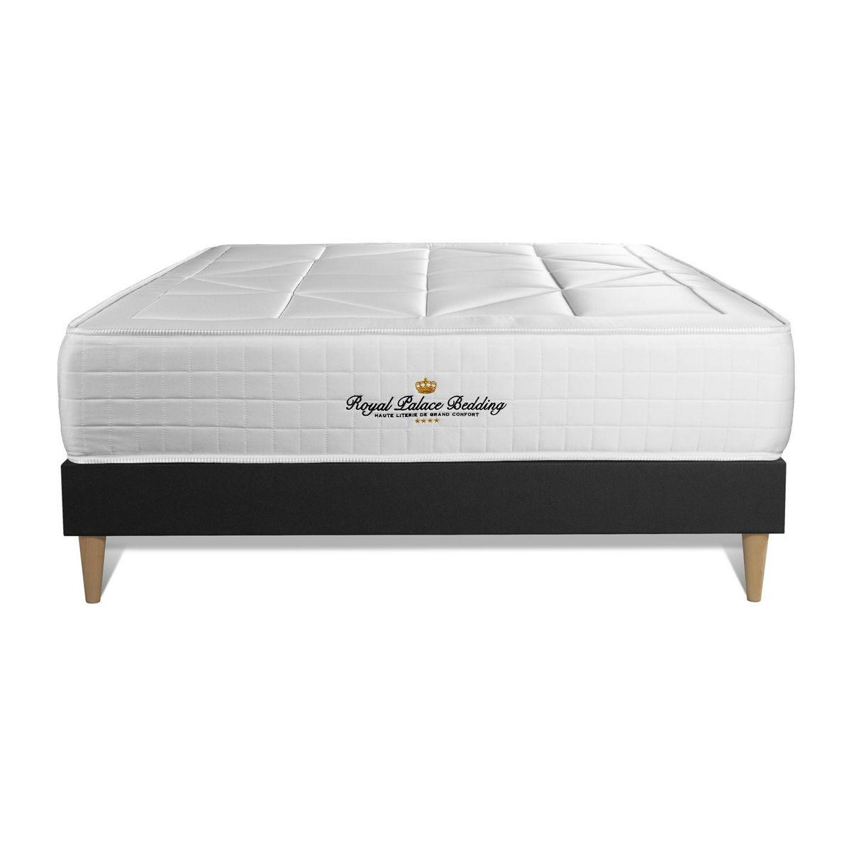 BETT Windsor Taschenfederkern und Memory-Schaum 160 x 220 cm h1 - Kit Bettgestell Schwarz - Beige/Schwarz, Karton/Holz (160/220cm) - ROYAL PALACE BEDDING