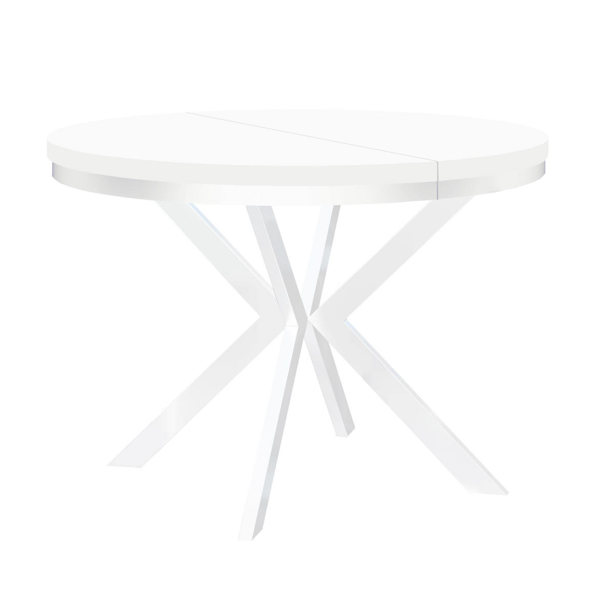 ESSTISCH Runder ENDIK mit Ring-Gestell und Metallbeinen, Durchmesser: 90/140 cm, Farbe: Weiß - Weiß, Metall (140/90/77cm) - Dekori_Interiors