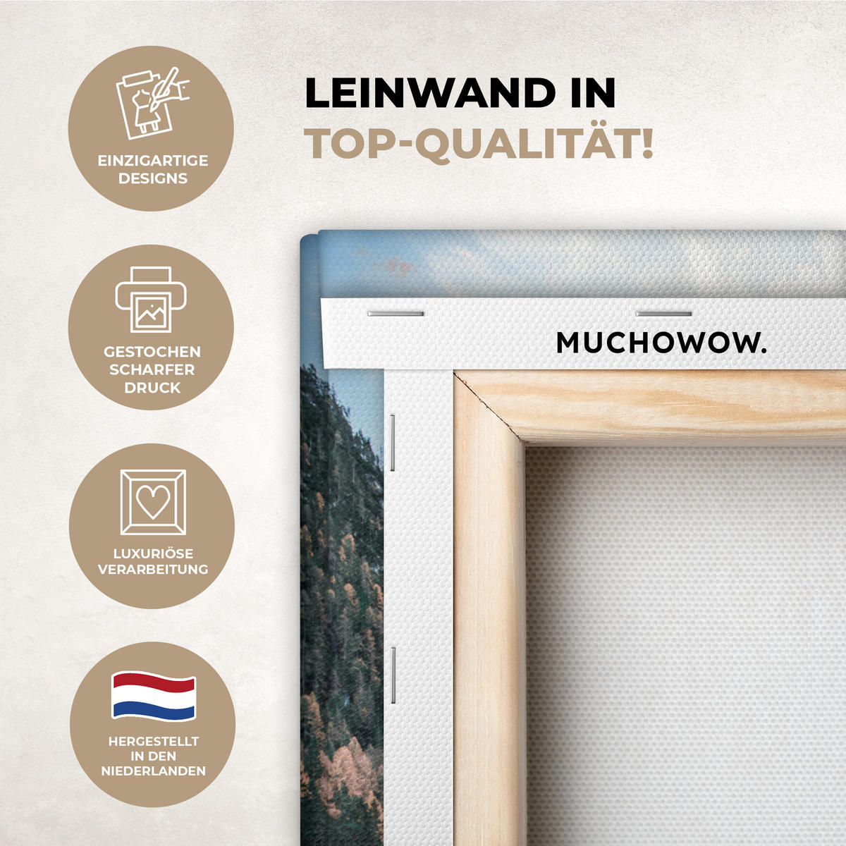 LEINWANDBILD Natur - Berge - Schnee - Wald - Boot 50x50 cm - Hellgrün, Textil (50/50cm) - MuchoWow