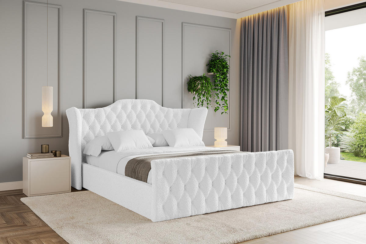 POLSTERBETT mit Bettkasten, Fußteil und Lattenrost, Boxbett mit Matratze H3/H4 - ZORAN-Z 140x200 Weiß - Weiß, Holzwerkstoff/Textil (140/200cm) - ALTDECOR