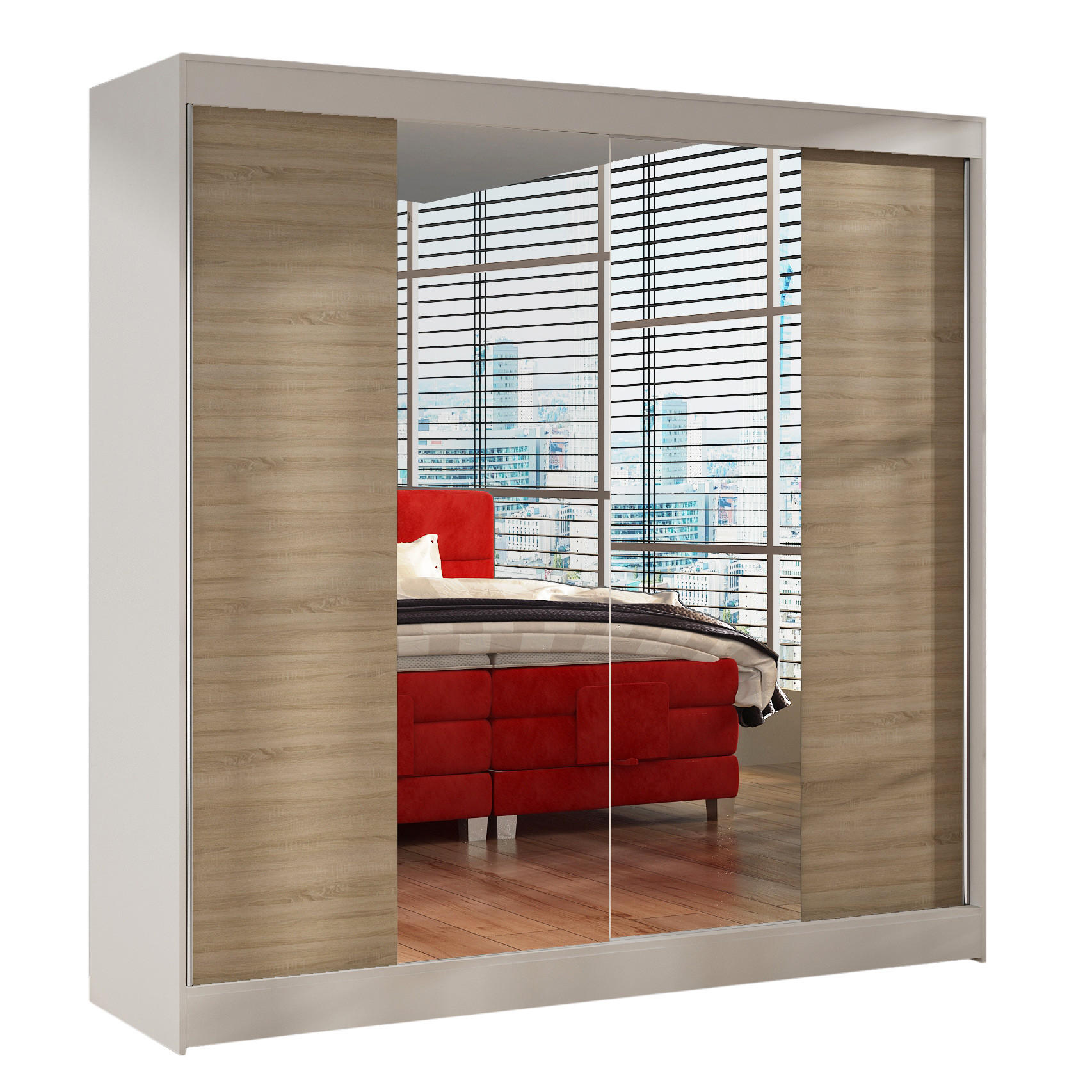 SCHWEBETÜRENSCHRANK Basti II - 200 cm - Beige/Weiß, Holzwerkstoff/Metall (200/215/58cm) - Sofnet