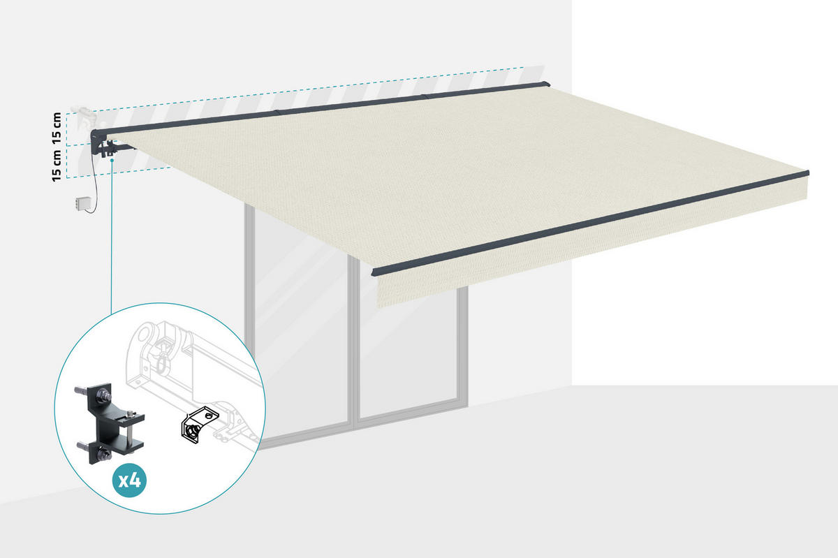 HALBKASSETTENMARKISE Fazzio Beige 5m x 3m motorisierte - Premium-Leinwand 320g/m² - Beige, Metall (500/270/300cm) - Cazeboo