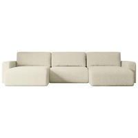 WOHNLANDSCHAFT mit Schlaffunktion und Bettkasten KLEEA-U - 347x143x83 cm Beige Bouclé - Beige/Schwarz, Holzwerkstoff/Kunststoff (347/83/143cm) - ALTDECOR