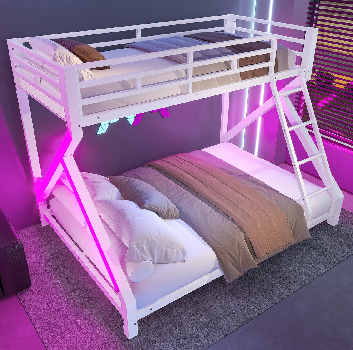 ETAGENBETT 90/200, 140/200 cm aus Metall mit LED-Lichtleiste, Weiß - Weiß, Metall (90/200cm) - OKMYHOME
