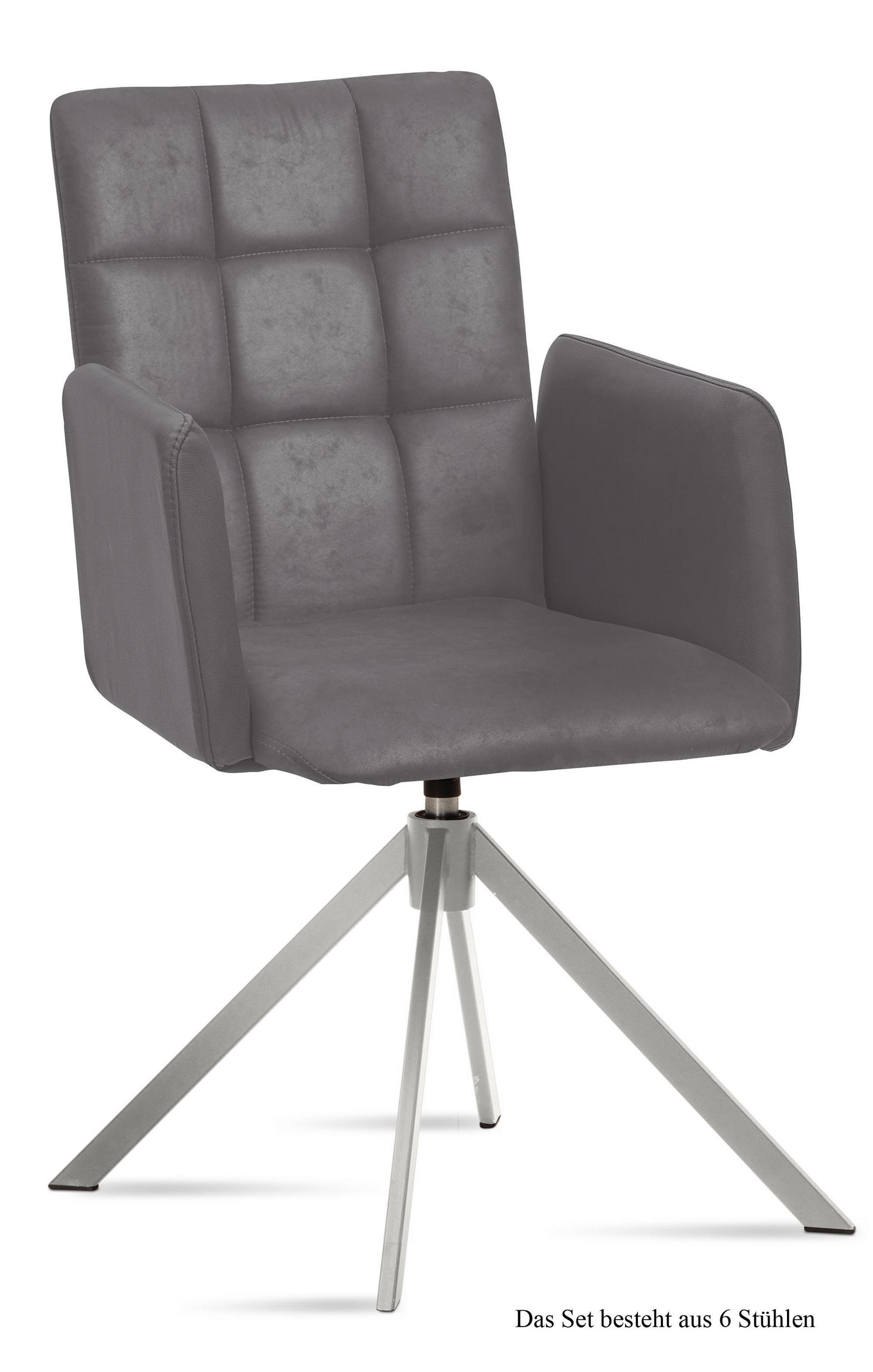 ARMLEHNSTUHL drehbar (6er-Set) Drusie 52x91x60 Edelstahl/Grau - Edelstahlfarben/Grau, Kunststoff (60/91/52cm) - 58aufmkessel