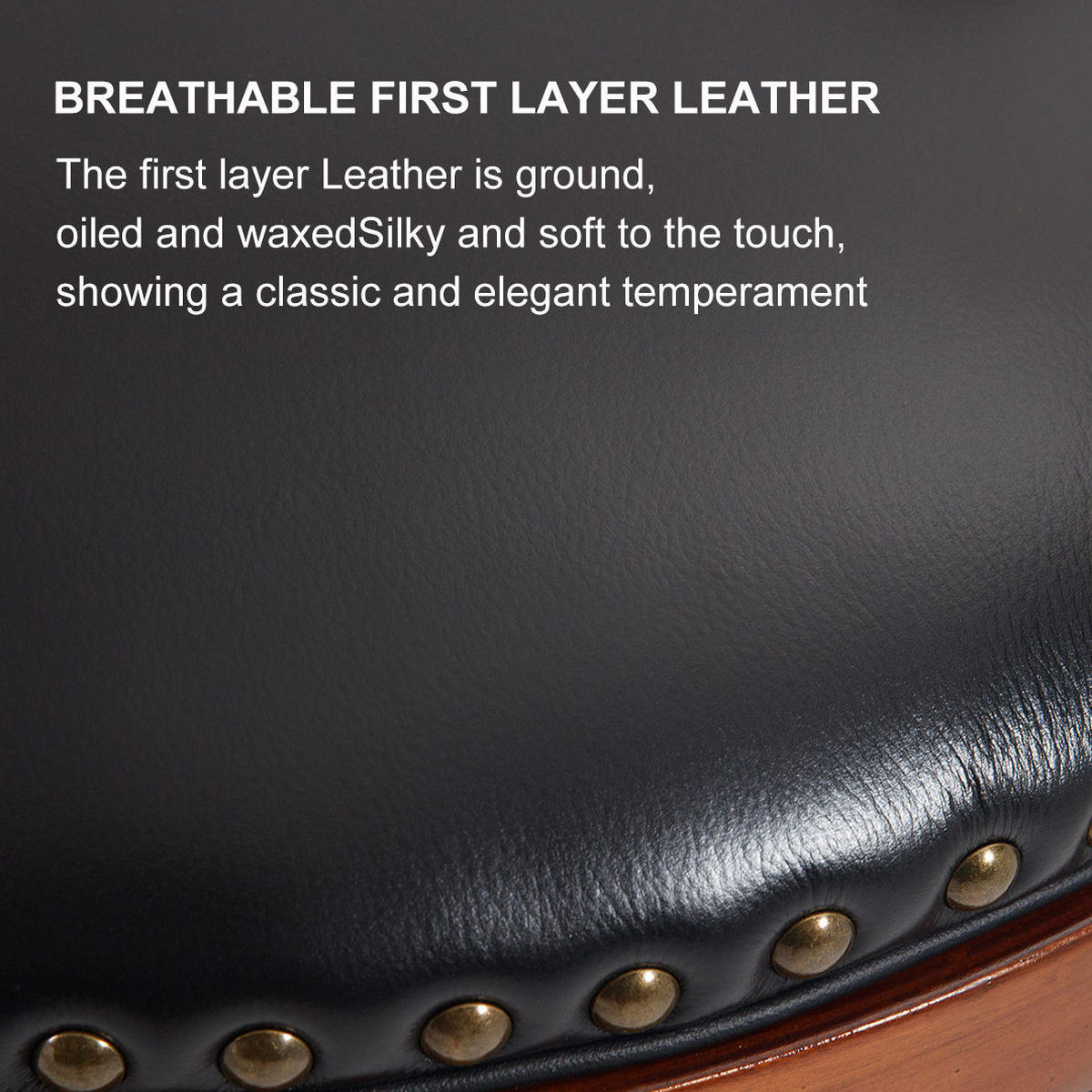 BARHOCKER drehbar Sitzhöhe ca. 66 cm Holz Genuine Leather Black - Schwarz, Holz (54.8/96/54.8cm) - Meubliv