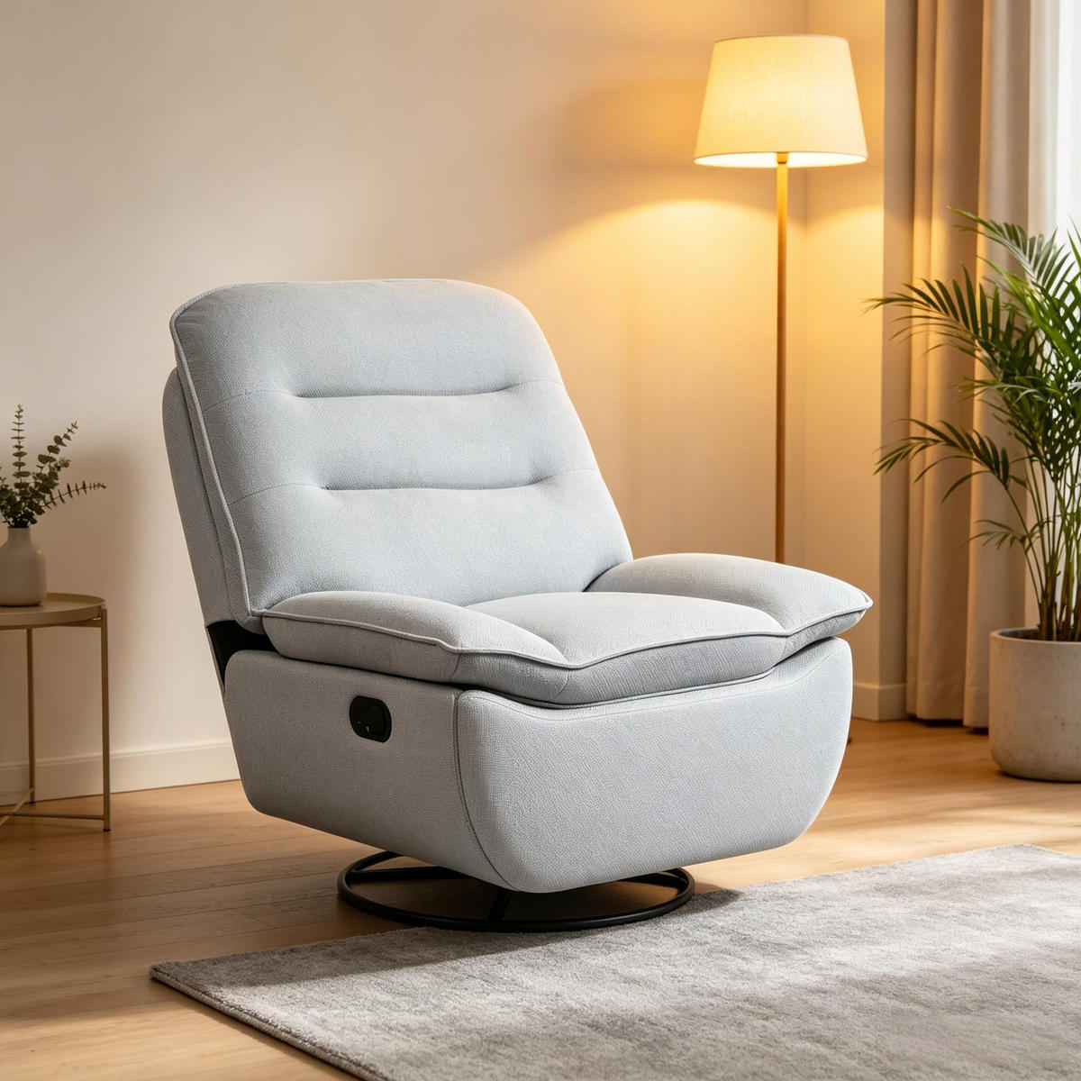 RELAXSESSEL 360° drehbar mit Fußstütze und Stauraum, DE-42187, Hellgrau - Hellblau, Metall (49.5/106/95cm) - ComfortXL