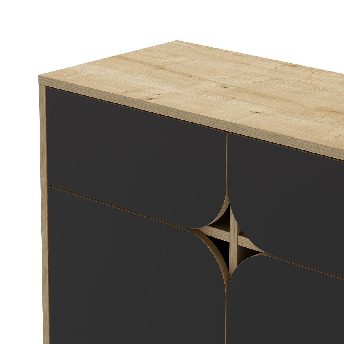 SIDEBOARD 4 Türen mit Metallfüßen B185 cm - FLORA - Eschefarben, Holzwerkstoff (40/79/185cm) - Calicosy