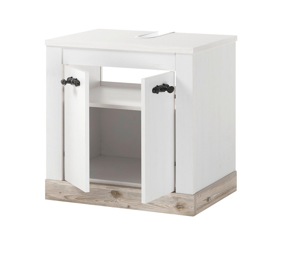 WASCHBECKENUNTERSCHRANK Pinie weiß, Oslo Pinie Landhaus, Badschrank, 60 x 63 cm - Dunkelgrau/Weiß, Holzwerkstoff/Metall (60/63/46cm) - Furn.Design