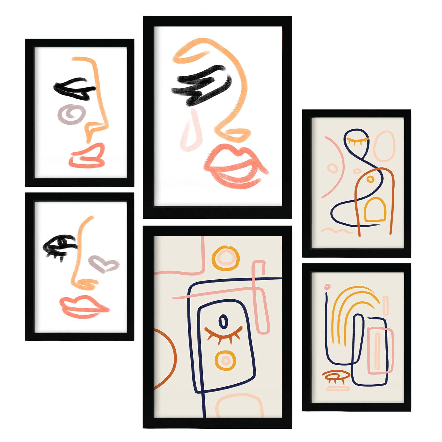 POSTER Set Mit 6 Stille Heuert In Weibliche Zusammenfassung A3 & A4 Schwarzer Rahmen - Schwarz, Papier (29/3cm) - Nacnic