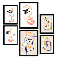 POSTER Set Mit 6 Stille Heuert In Weibliche Zusammenfassung A3 & A4 Schwarzer Rahmen - Schwarz, Papier (29/3cm) - Nacnic