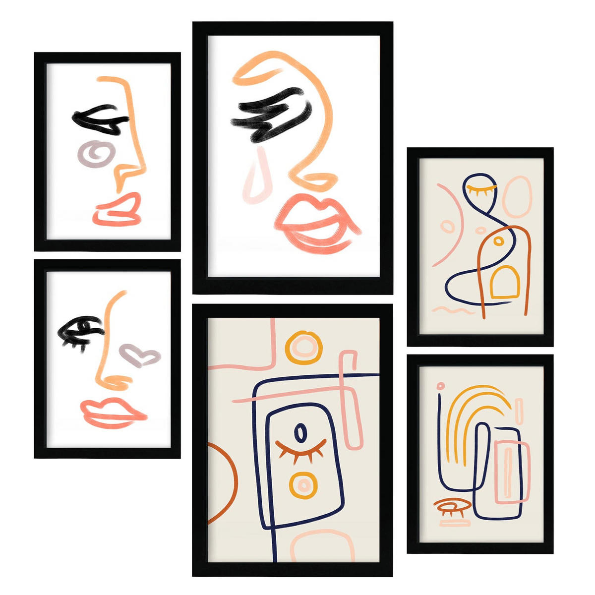 POSTER Set Mit 6 Stille Heuert In Weibliche Zusammenfassung A3 & A4 Schwarzer Rahmen - Schwarz, Papier (29/3cm) - Nacnic