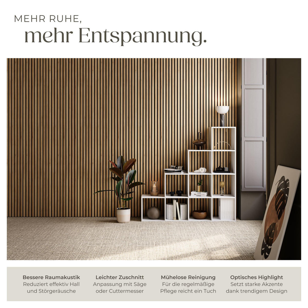 AKUSTIKPANEELE 8er Set Sonic Wall Iv, je 110 x 50 x 1,1 cm, Größe flexibel anpassbar, Eiche - Eichefarben, Holz (50/1.1/110cm) - tectake