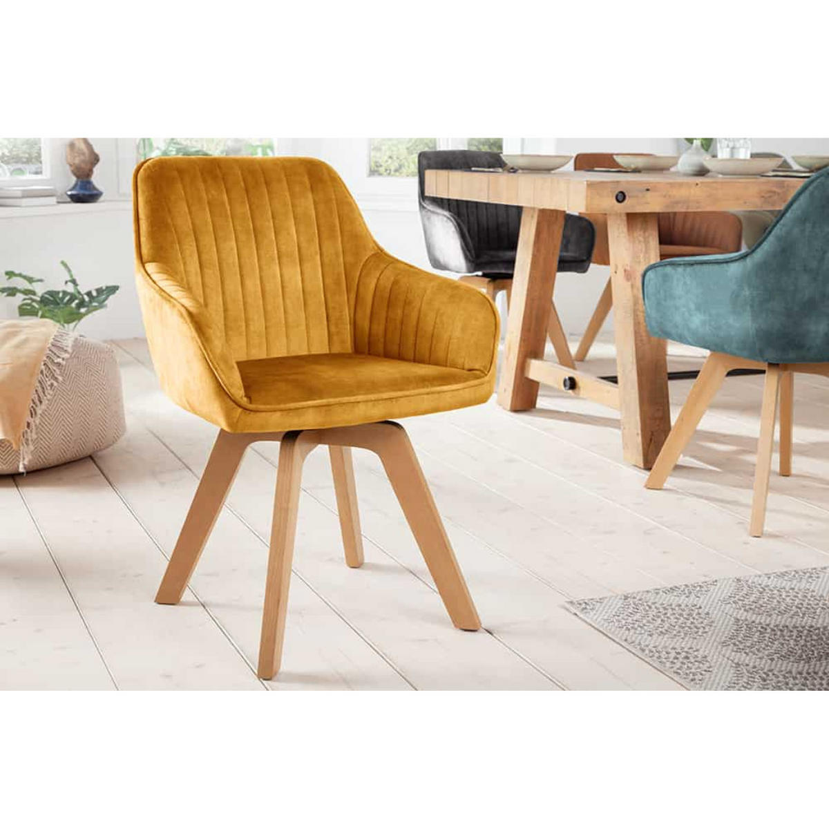 ARMLEHNSTUHL LIVORNO Samt Senfgelb - Gelb/Braun, Holz/Textil (62/84/62cm) - riess-ambiente