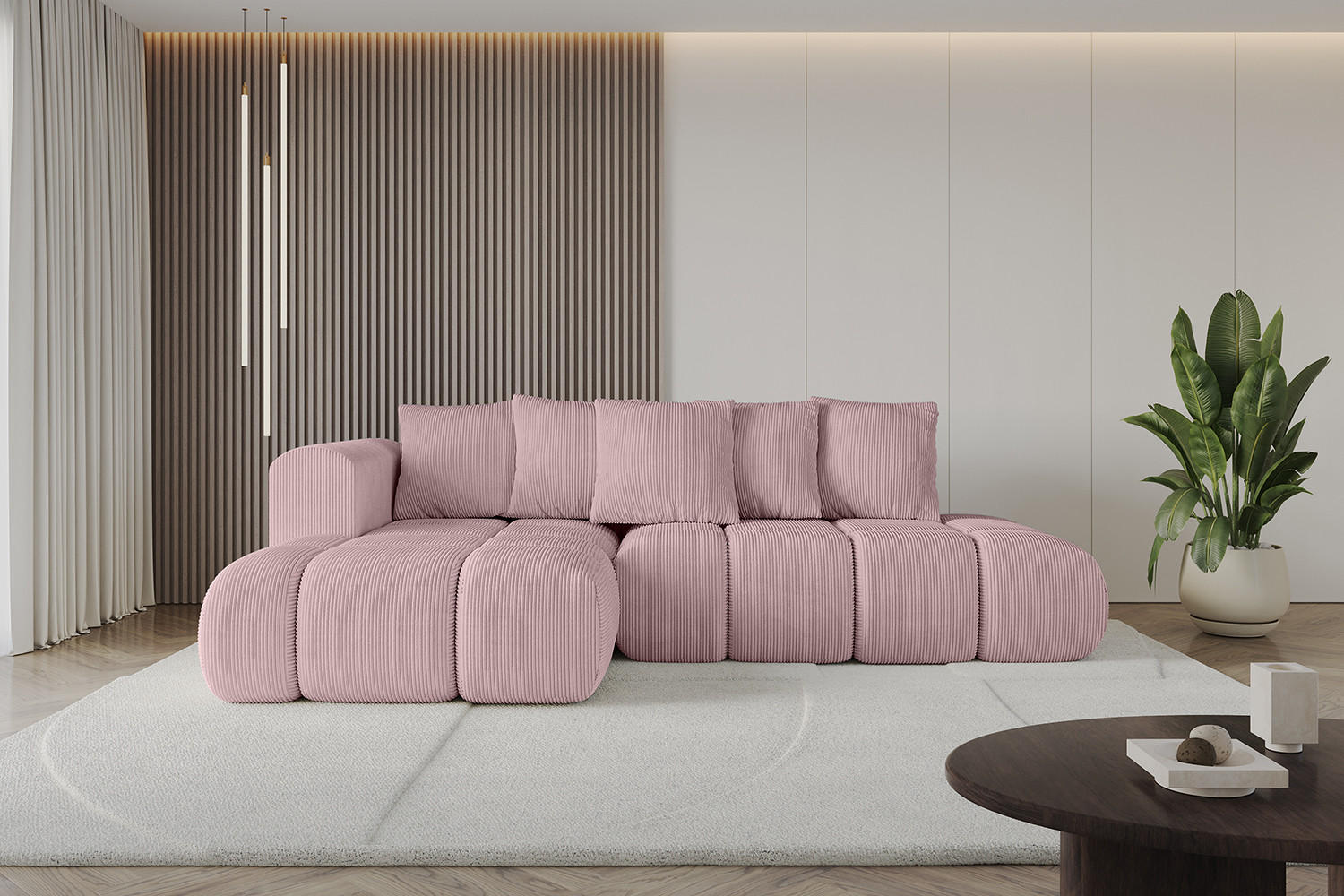 ECKSOFA Ottomane Links CLOUD-L-v1 289x180x40 Rosa Cord - Rosa, Holzwerkstoff/Kunststoff (180/289cm) - ALTDECOR