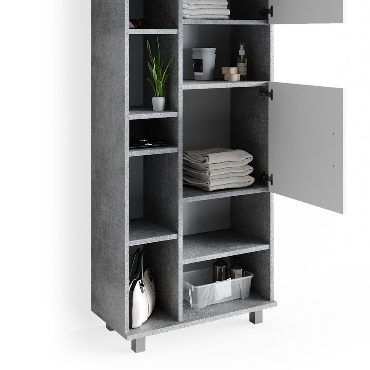 BADSCHRANK Ilias Beton 60 x 190 cm - Schieferfarben/Grau, Holzwerkstoff (60/190/30cm) - Vicco