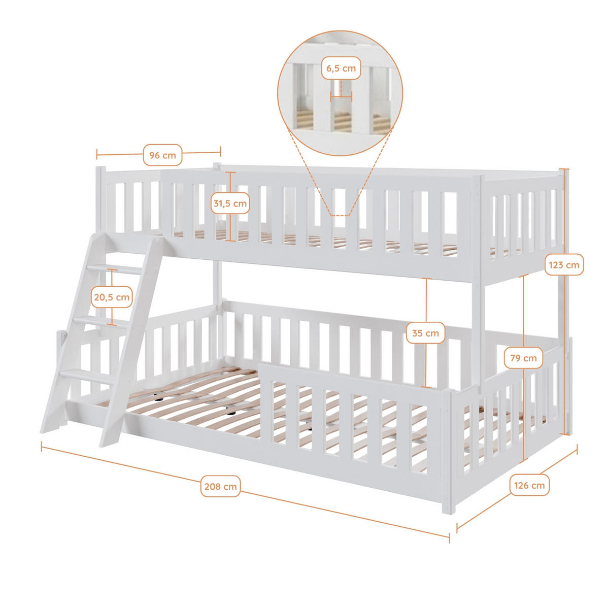 ETAGENBETT mit Leiter 90x200 in Weiß - Weiß, Holz (120/200cm) - Kids Collective