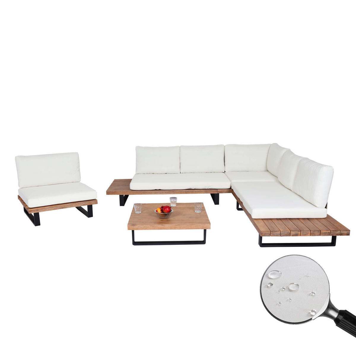 GARTENGARNITUR mit Sessel Hellbraun Cremeweiß - Braun, Holz - PROREGAL