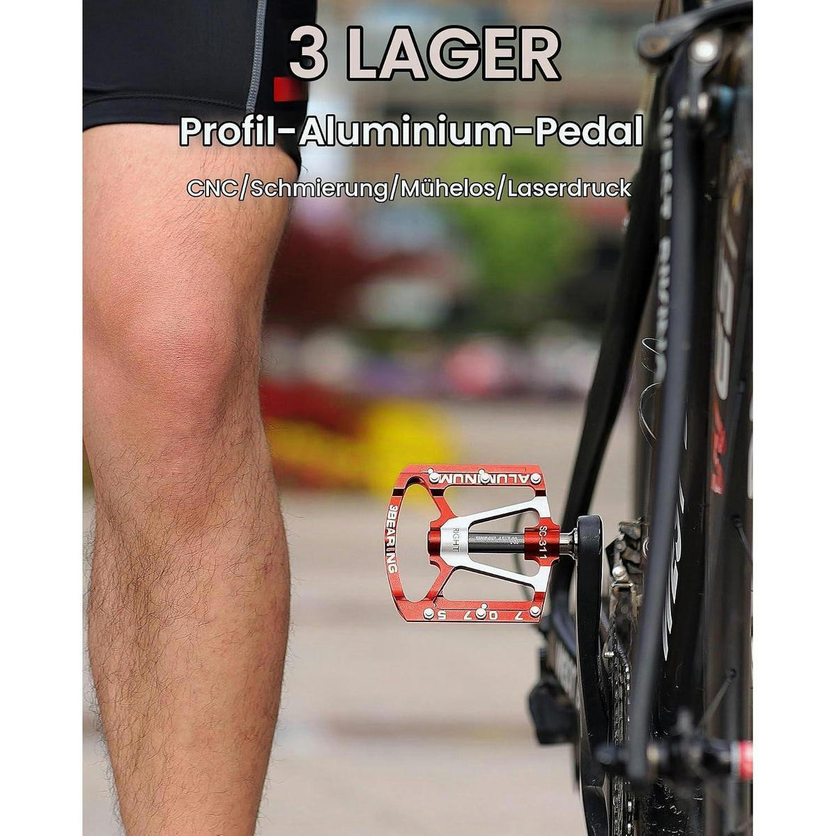 FAHRRADPEDALE Aluminium CNC Rot 9/16 Zoll rutschfest 3 Dichtlager - Rot, Metall (10/1.5/10cm)
