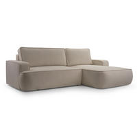 ECKSOFA SOLO Beige Boucle-Stoff mit Schlaffunktion - Beige, Holz (260/168cm) - MASSENO