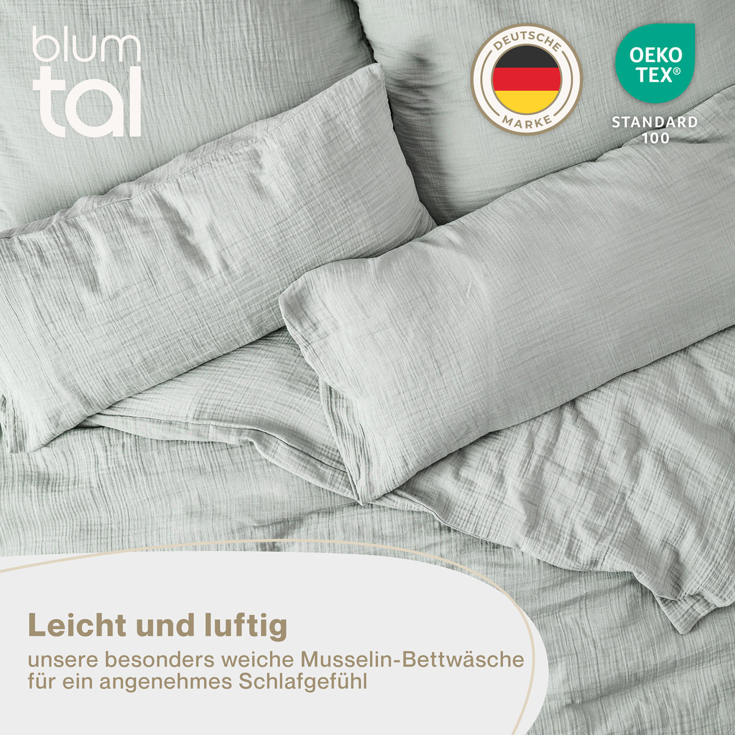 BETTWÄSCHE Musselin, 100% Baumwolle, 135/200 cm & 40/80 cm - Blau, Textil (135/200cm) - Blumtal