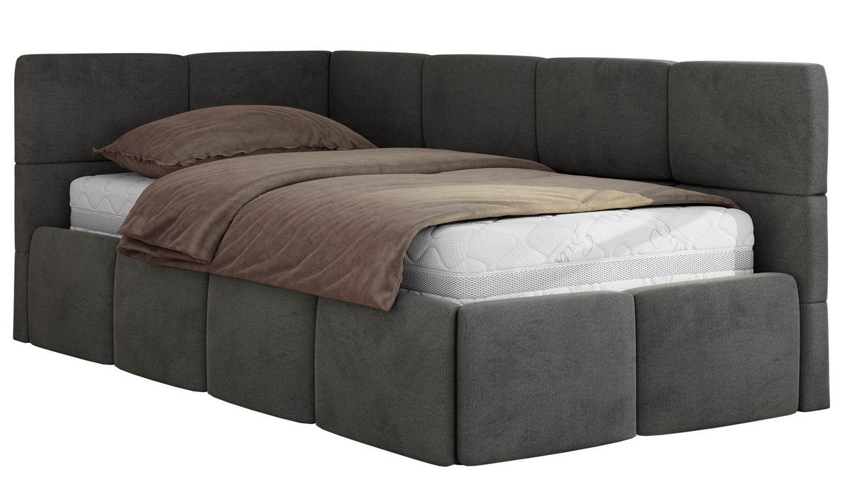 JUGENDBETT ARVO 90/200 - Dunkelgrau Velvet - Pocket-Matratze - Links Seite - Dunkelgrau, Textil (90/200cm) - MKS