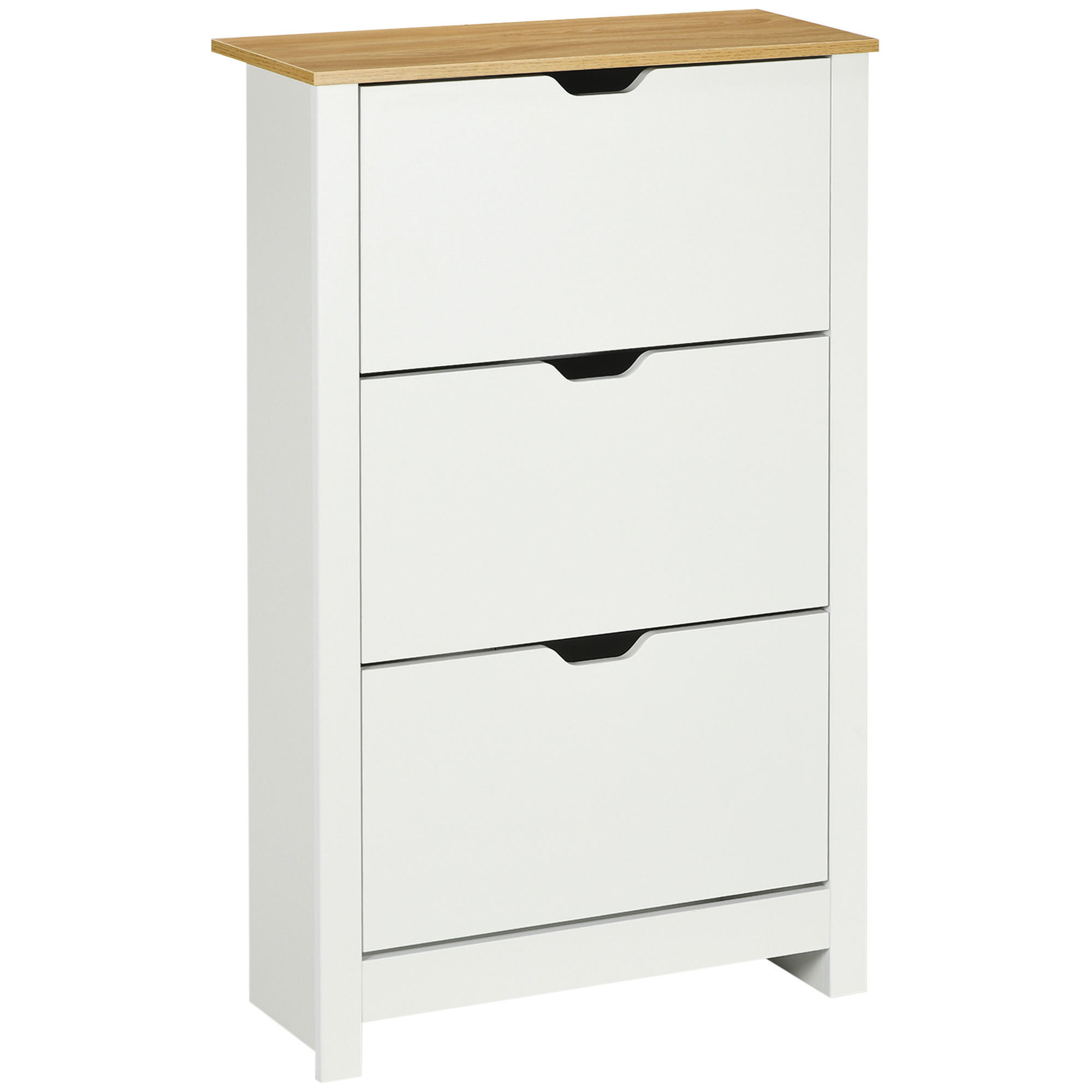 SCHUHSCHRANK Schuhregal mit Schublade Schuhständer für 18 Paar Schuhe Weiß+Natur - Naturfarben/Weiß, Holzwerkstoff/Kunststoff (26/112/72cm) - HOMCOM