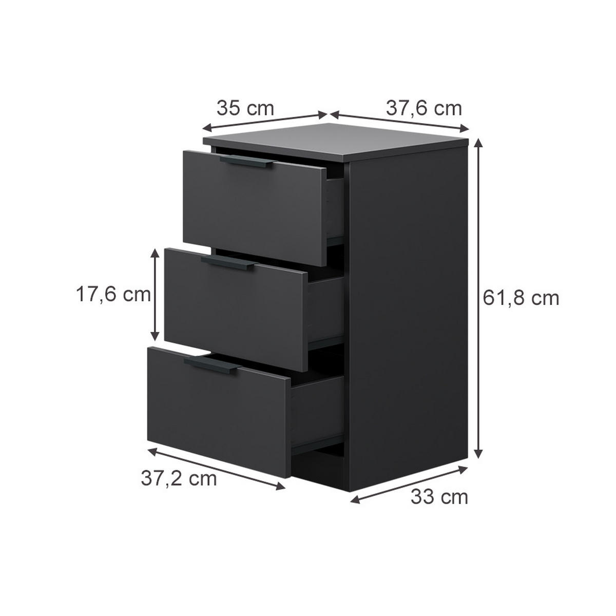 NOČNÍ STOLEK Fino Černá - černá, kompozitní dřevo (37.6/61.8/35cm) - Vicco