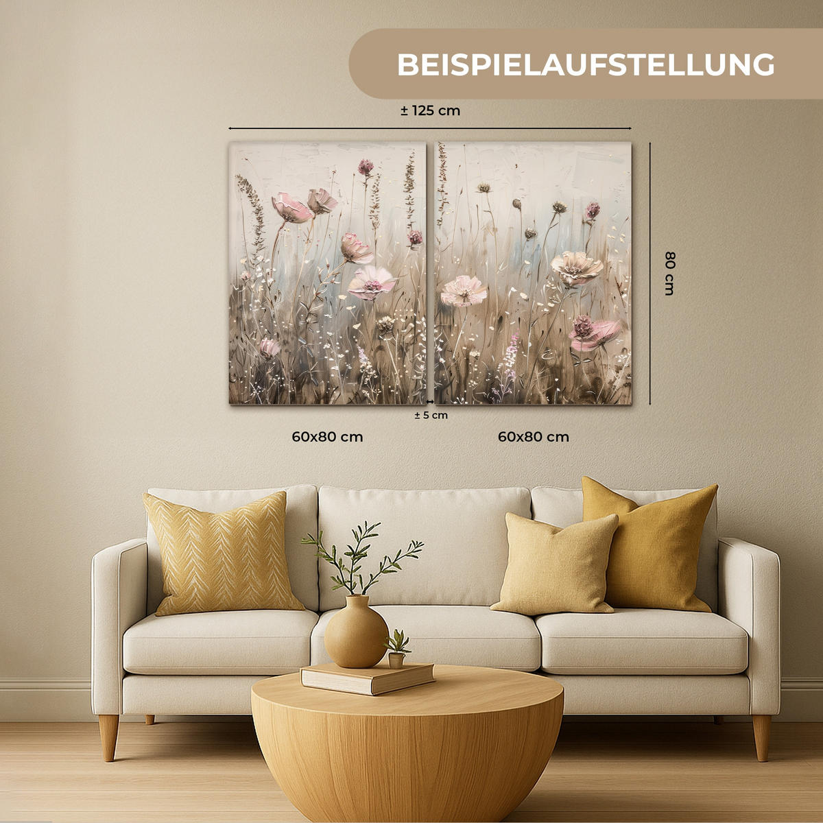 LEINWANDBILD 2er Set Blumen - Beige - Modern - Rosa 100x70 cm - Ecru, Textil (100/70cm) - MuchoWow