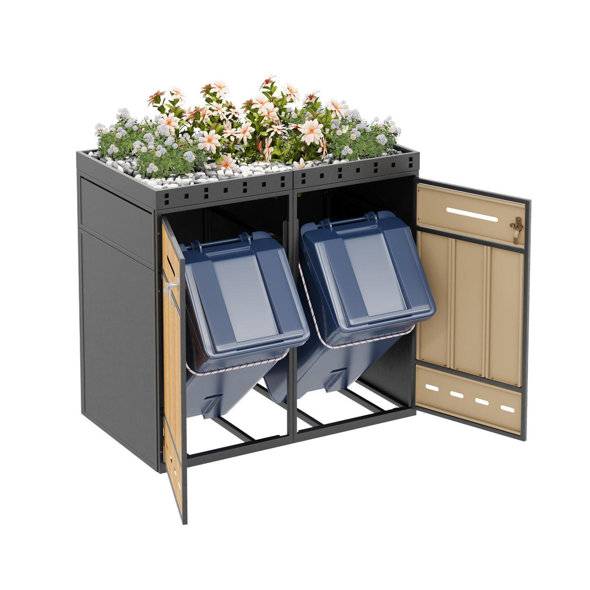 MÜLLTONNENBOX Pflanzdach 120-240L Mülltonnenschrank - Multicolor, Metall (80/124/132cm) - FLIEKS