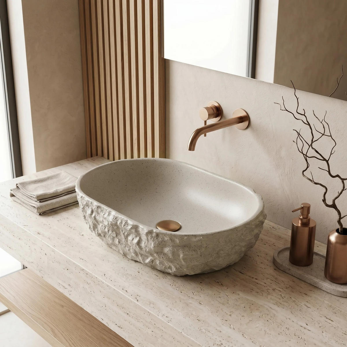 AUFSATZWASCHBECKEN Rea Evora - Beige, Kunststoff (25.5/12/37.5cm) - REA
