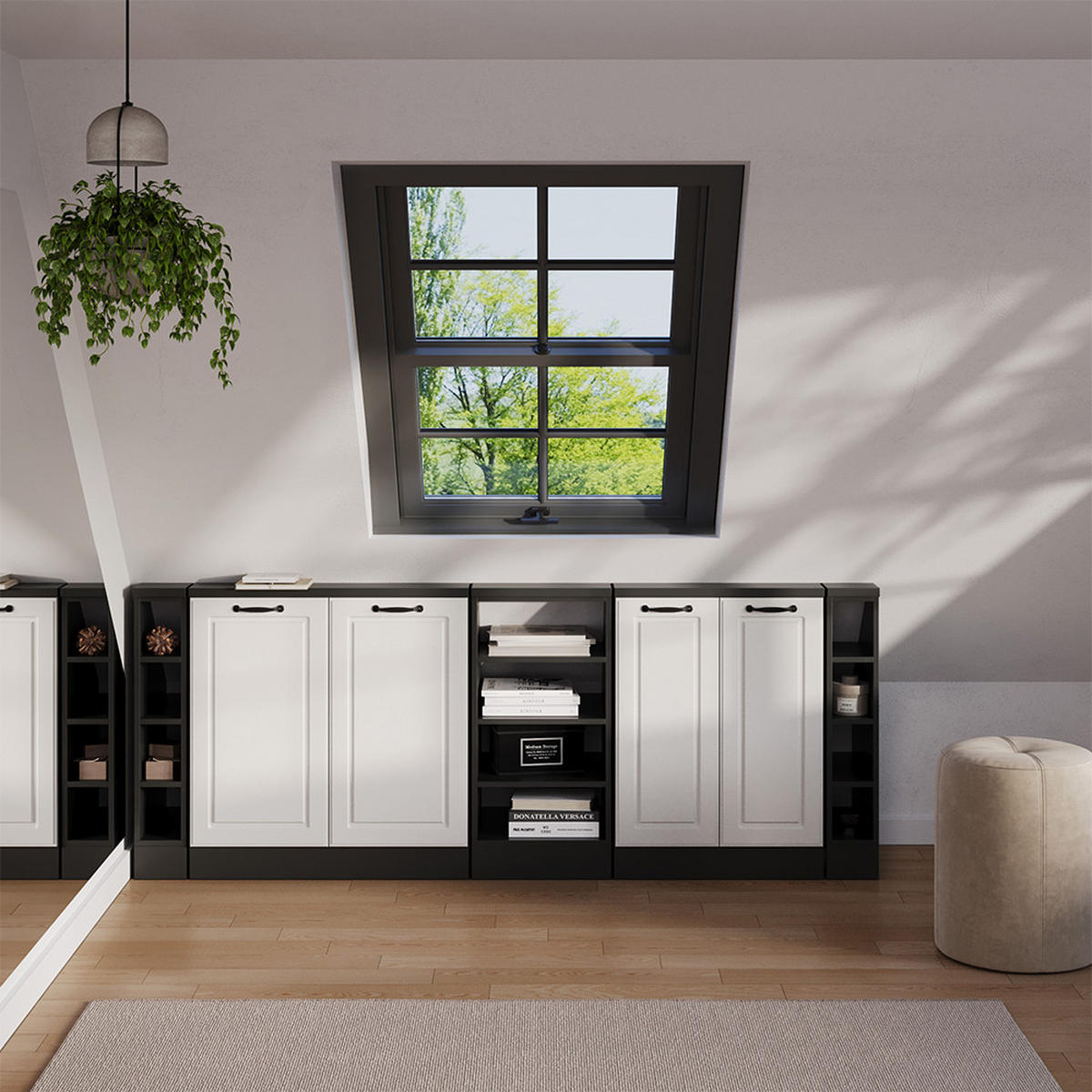 DACHSCHRÄGENSCHRANK-SET Rion Weiß Landhaus/Anthrazit 5er Set - Anthrazit/Weiß, Holzwerkstoff (215/81.6/46cm) - Vicco