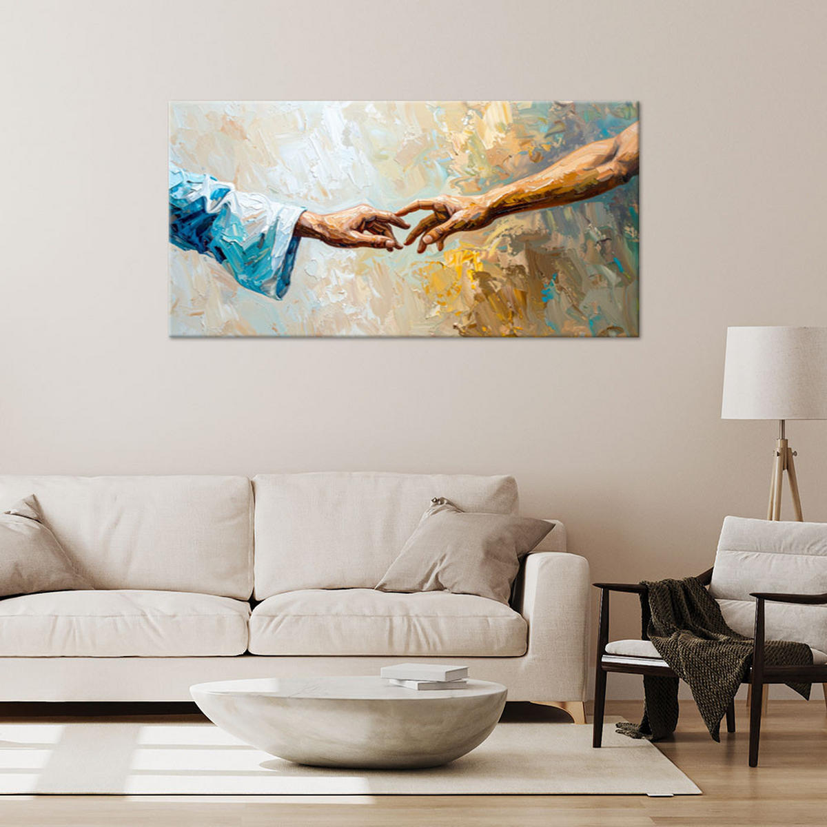 LEINWANDBILD Die Erschaffung Adams Imitation von Farbe 120x60cm - Beige, Textil (120/60cm) - Feeby