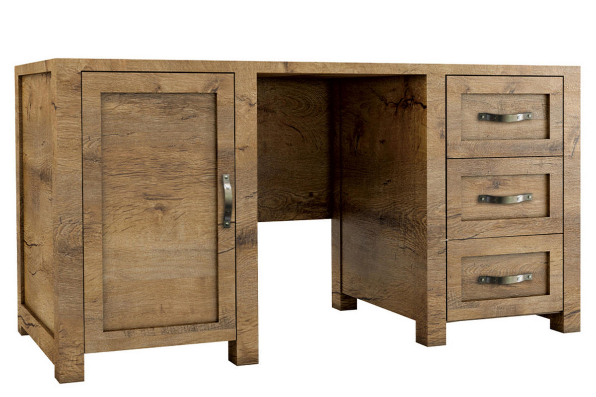SCHREIBTISCH RABO mit Schubladen und Tür, Lefkas Eiche - Eichefarben/Braun, Holz (62/167/80cm) - KONSIMO®