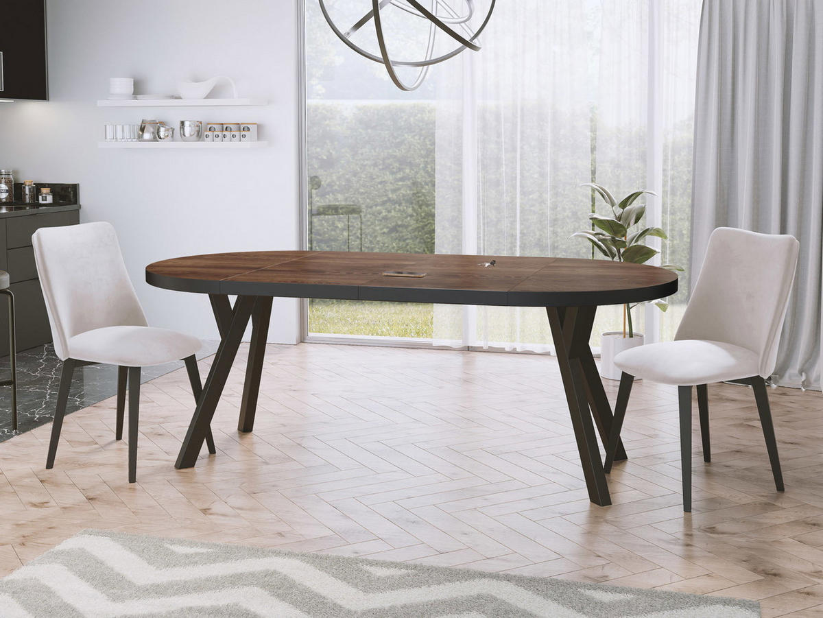 ESSTISCH Twixy runder ausziehbarer, Arvadonna Chestnut 100-200/100/76 cm - Kastanienfarben/Schwarz, Holz/Holzwerkstoff (100/200/76cm) - WFL GROUP