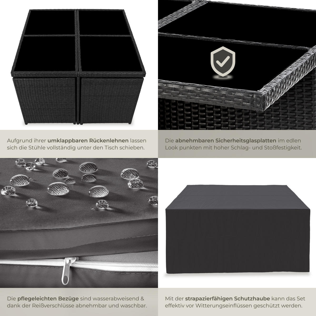 RATTAN SITZGRUPPE Manhattan,2 Bezugssets, zusammenschiebbar, inklusive Schutzhülle,schwarz - Schwarz, Kunststoff - tectake