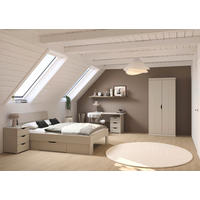 JUGENDZIMMER Frieda in Beige 5-teilig mit 2 türigem Kleiderschrank ohne Schubkästen, 140er Jugendbett, Nachttisch, Schreibtisch mit Container - Beige, Holzwerkstoff (80/200/120cm)