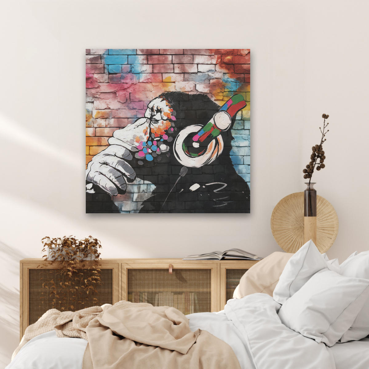 AKUSTIKBILD Affe - Graffiti - Musik Akustikpaneele 80x80 cm - Multicolor, Kunststoff (80/80/0.9cm) - MuchoWow