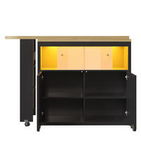 KÜCHENINSEL 135-205/39/100 cm Schwarz mit LED-Beleuchtung und 2 Türen - Schwarz, Holz (39/100/135cm) - Oxeza