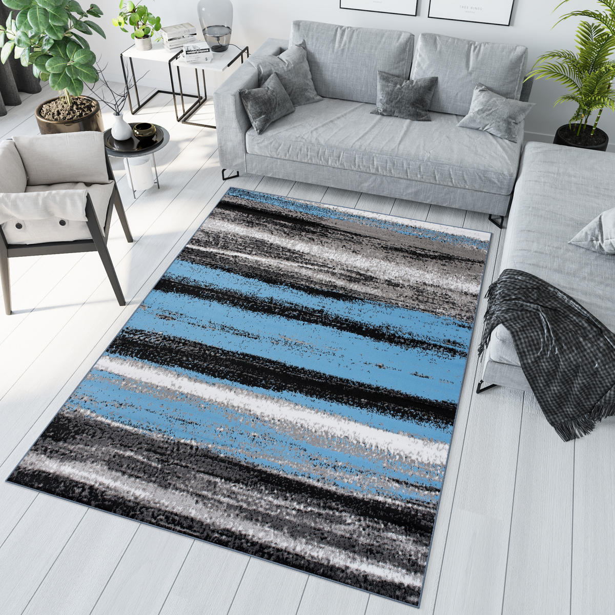 TEPPICH MAYA Blau Meliert Streifen Verwischt 180/250 cm - Blau, Textil (180/250cm) - Tapiso