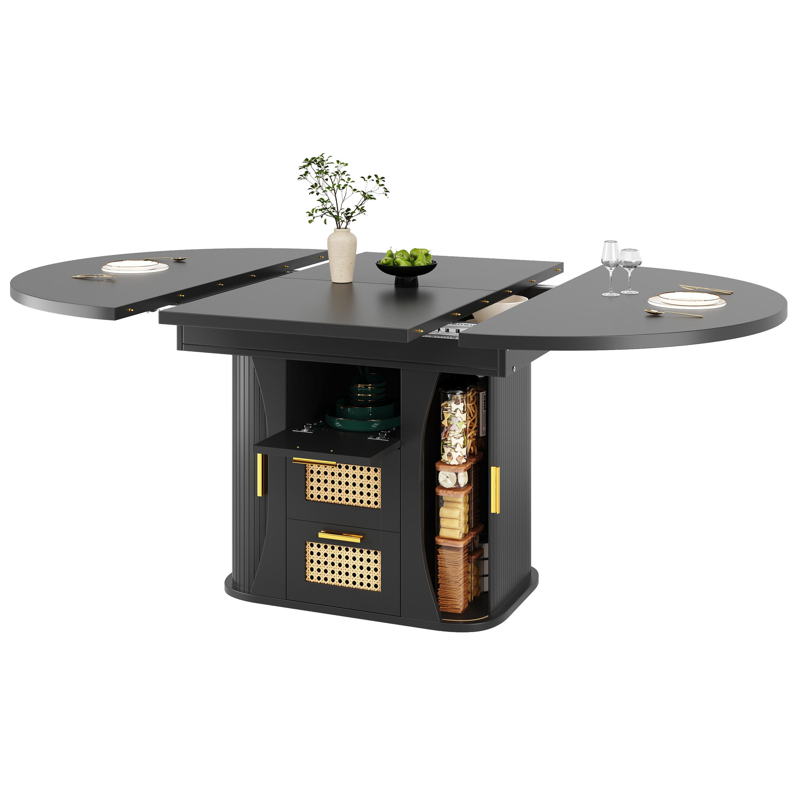 ESSTISCH in Schwarz Ausziehbarer Küchentisch mit Schubladen, Multifunktionstisch für Küche und Wohnzimmer, 118–158cm - Schwarz, Holzwerkstoff/Metall (158/118/77.1cm) - STILVORA