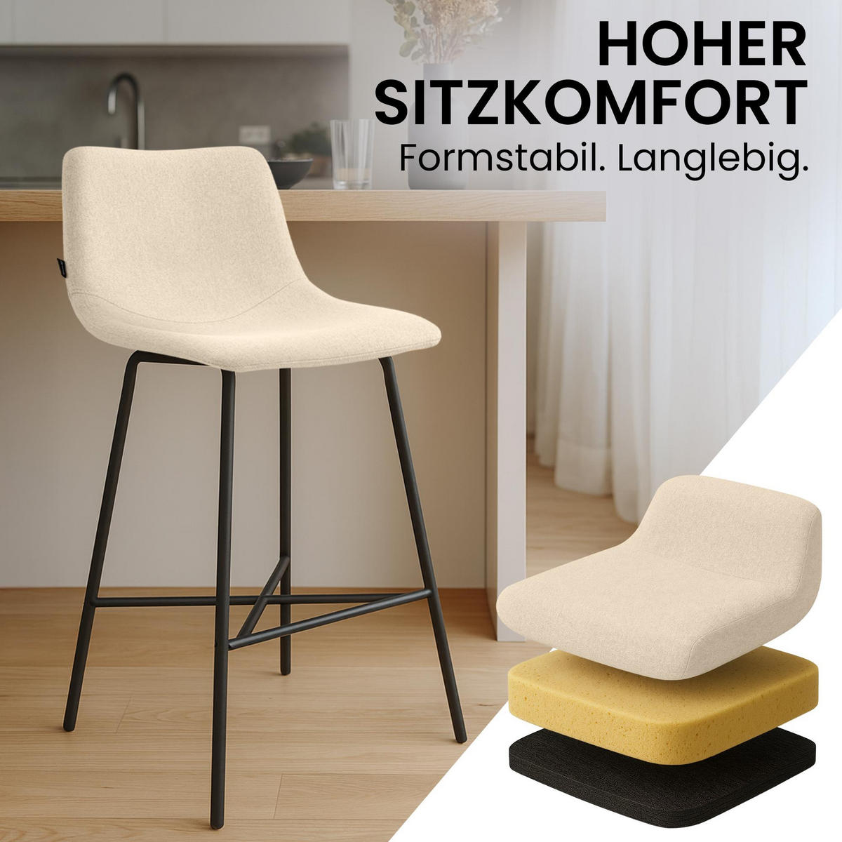 BARHOCKER Stoff Creme - Creme/Schwarz, Textil/Metall (44/98/49cm) - CLP