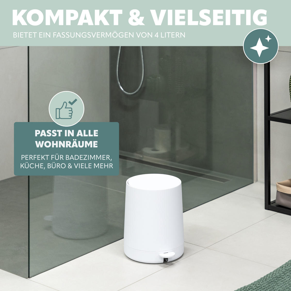 KOSMETIKEIMER TESERO, Kunststoff, weiß - Weiß, Kunststoff (22.5/25.5/25cm) - eluno