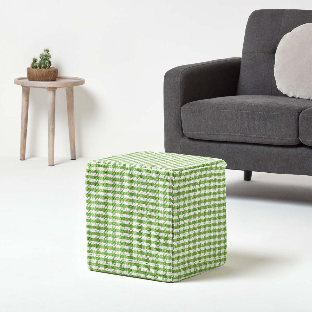 SITZWÜRFEL Vichy-Karo grün, Hocker kariert 36/36/38 cm - Grün, Textil (36/38/36cm) - Homescapes