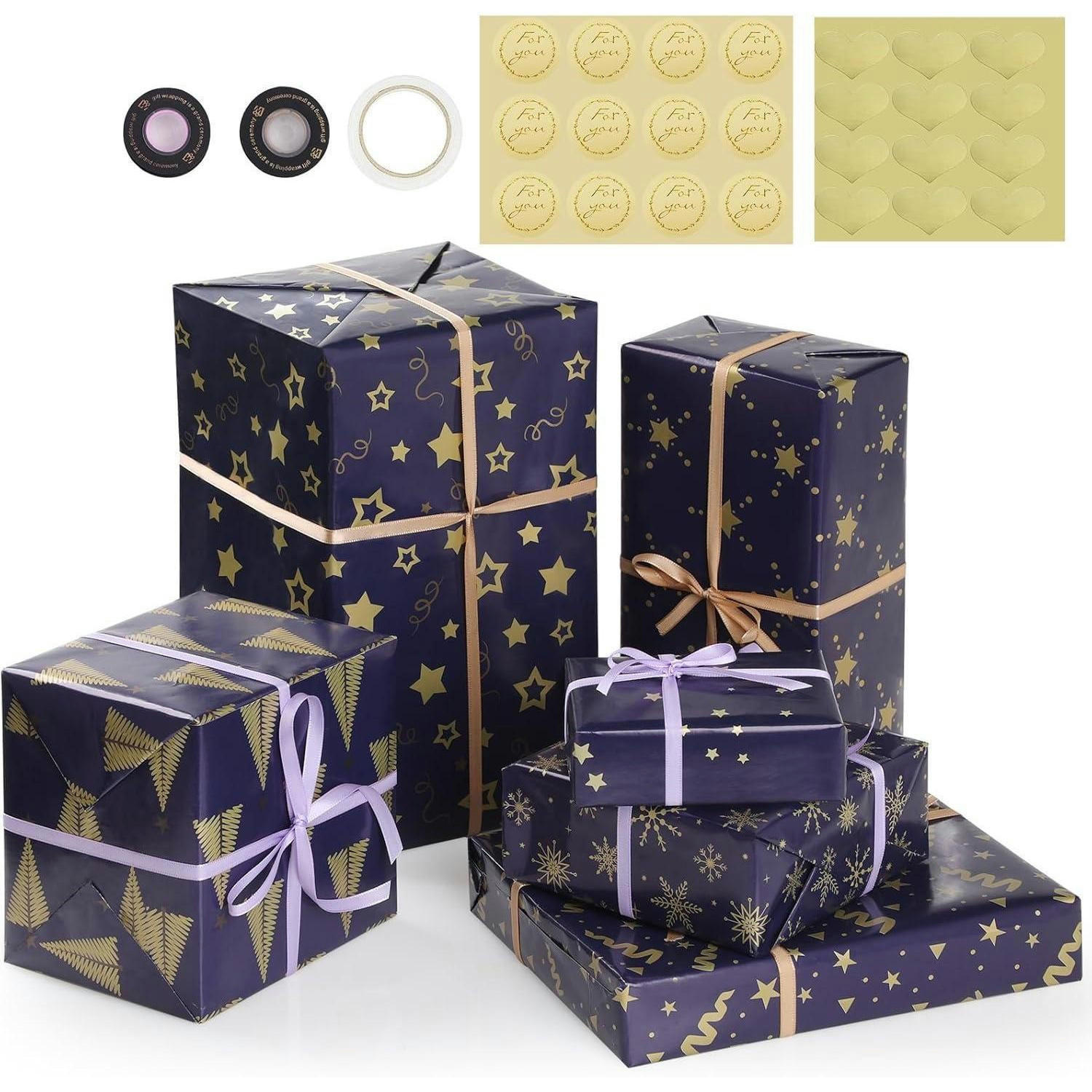 GESCHENKPAPIER Set 6 Blätter 50 x 70 cm Dunkelblau Gold - Dunkelblau, Papier (50/0.1/70cm)
