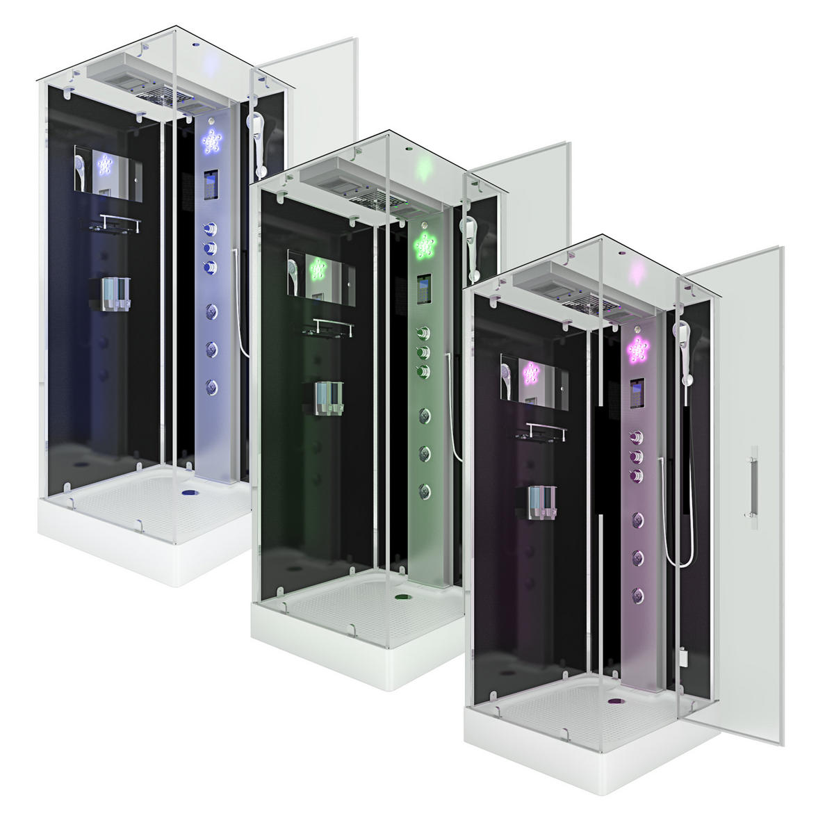 DAMPFDUSCHE Duschkabine D38-13R3-EC sw 90x90 - Schwarz, Glas/Kunststoff (90/90/218cm) - AcquaVapore by Sandra Jentho